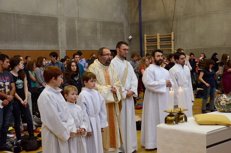 End of liturgy in the gym in Roztoky