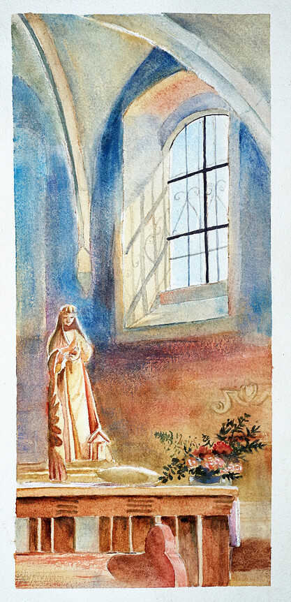 Obrzek vniku kostela na Levm Hradci